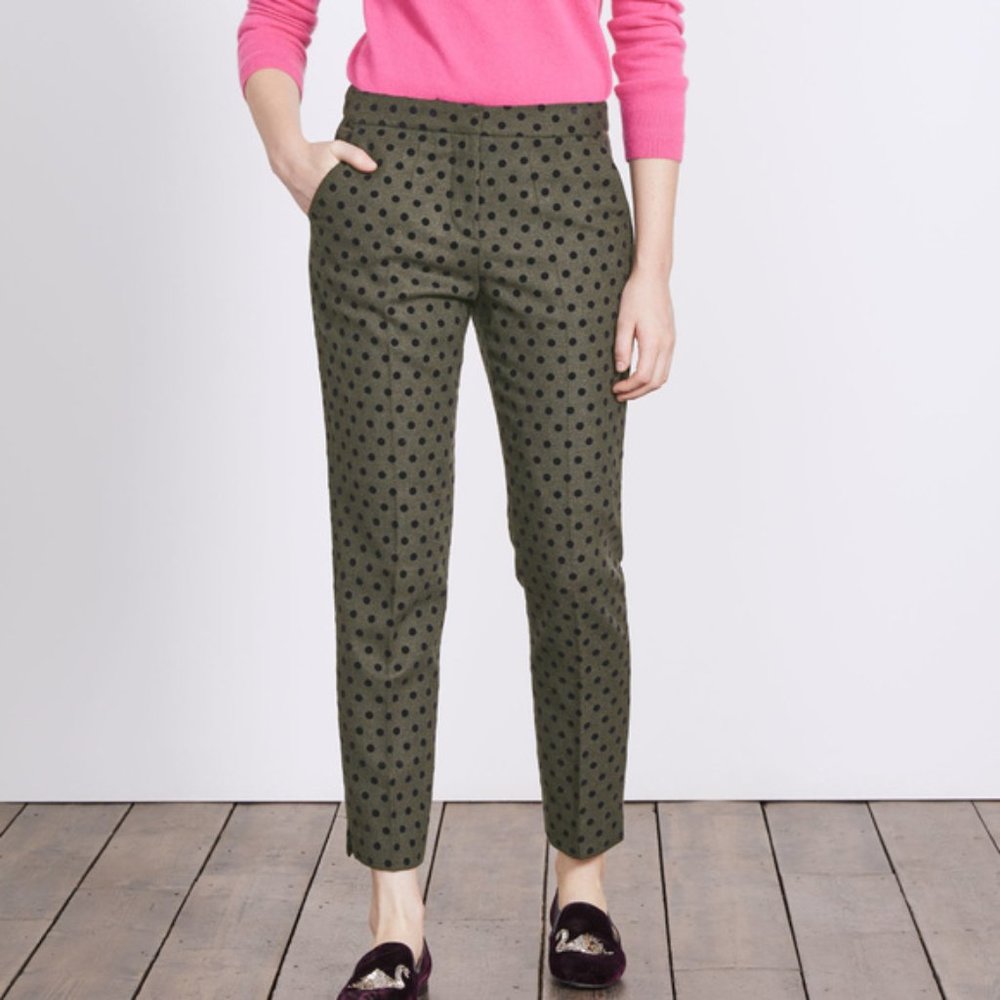 Boden Cropped Wool Polka Dot Trouser 4P Olive Navy